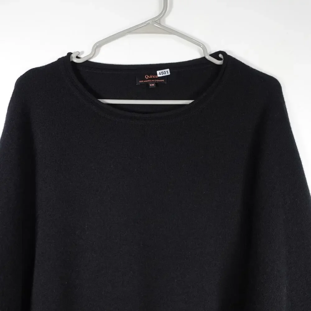 EUC Quince Women’s Mongolian Cashmere Batwing Sweater Black Sm/Med Relaxed Fit - Picture 6 of 9